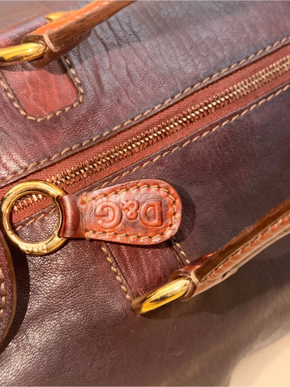 Dolce & Gabbana Dark Brown Leather Duffel with Gold Buckle Accents